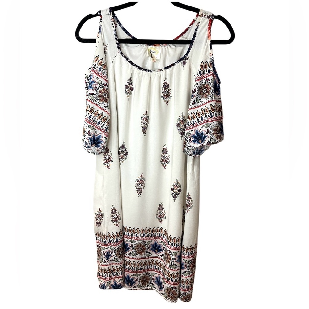 Anthropologie Fig and Flower Mini Dress Bohemian Cold Shoulder SZ M EUC